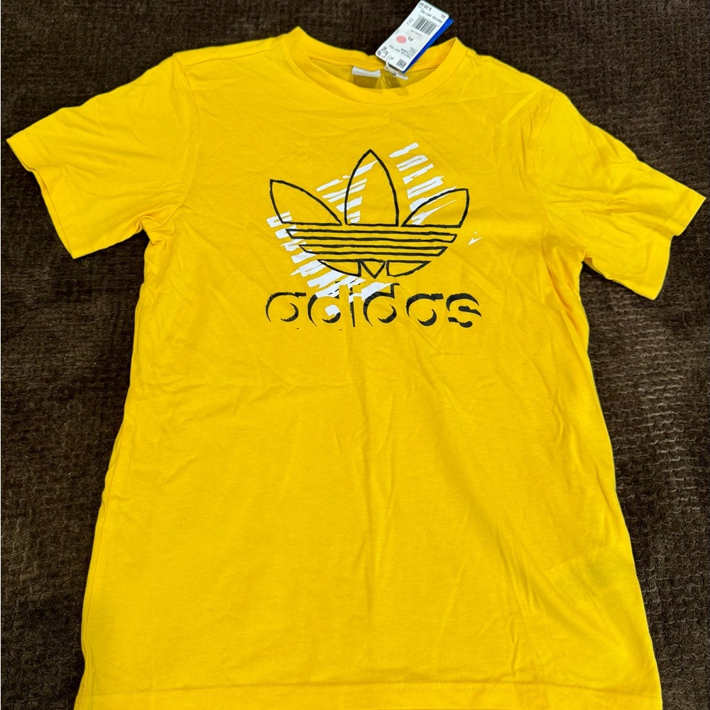 adidas Yellow Tee with Black & White Trefoil Graphic